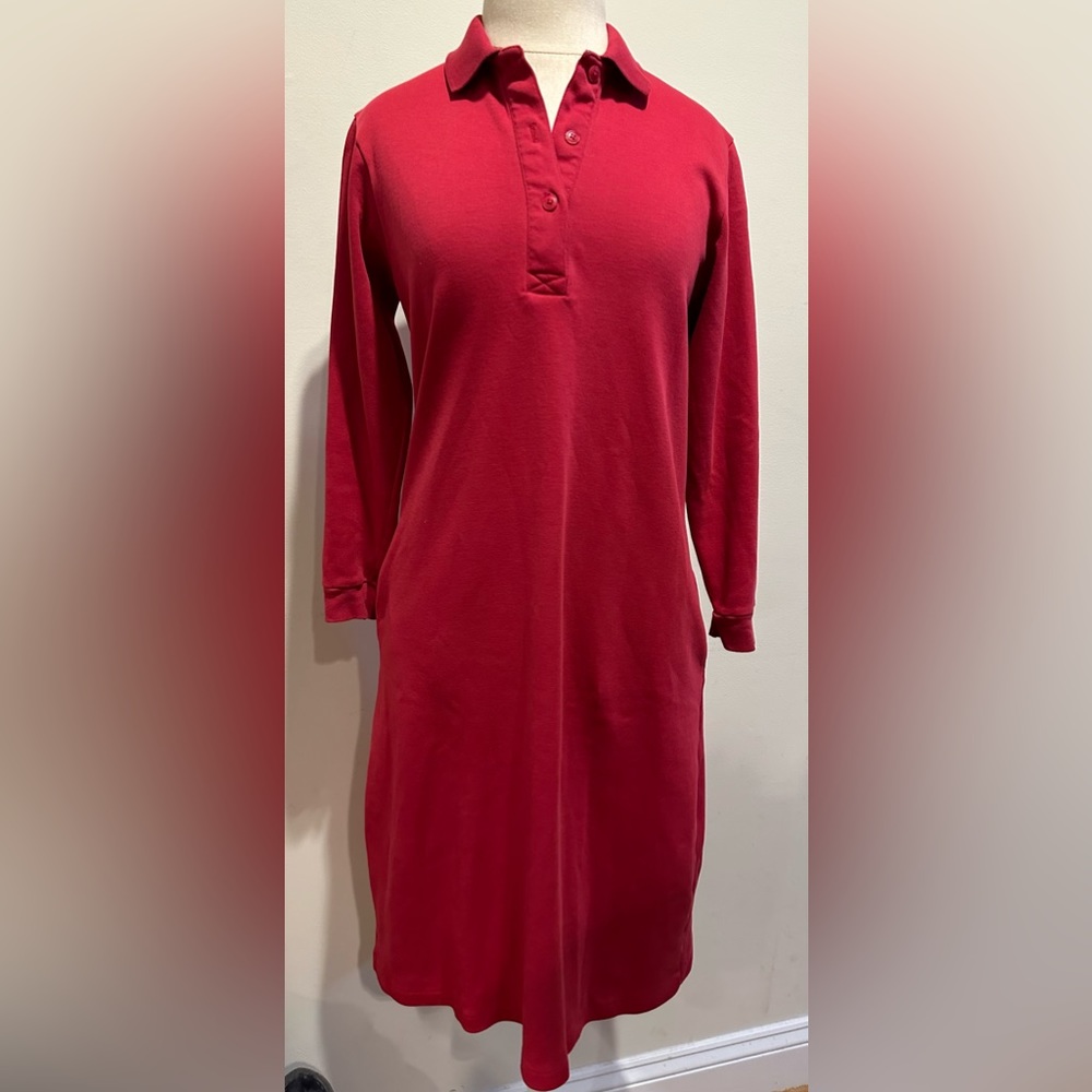 L.L. Bean Red 100% Cotton Henley Button Dress